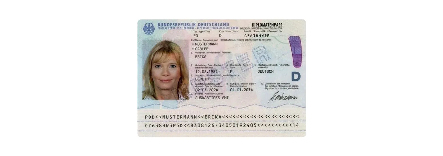 Data page of German diplomatic password